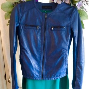 Tru Trussardi blue leather jacket size 42
